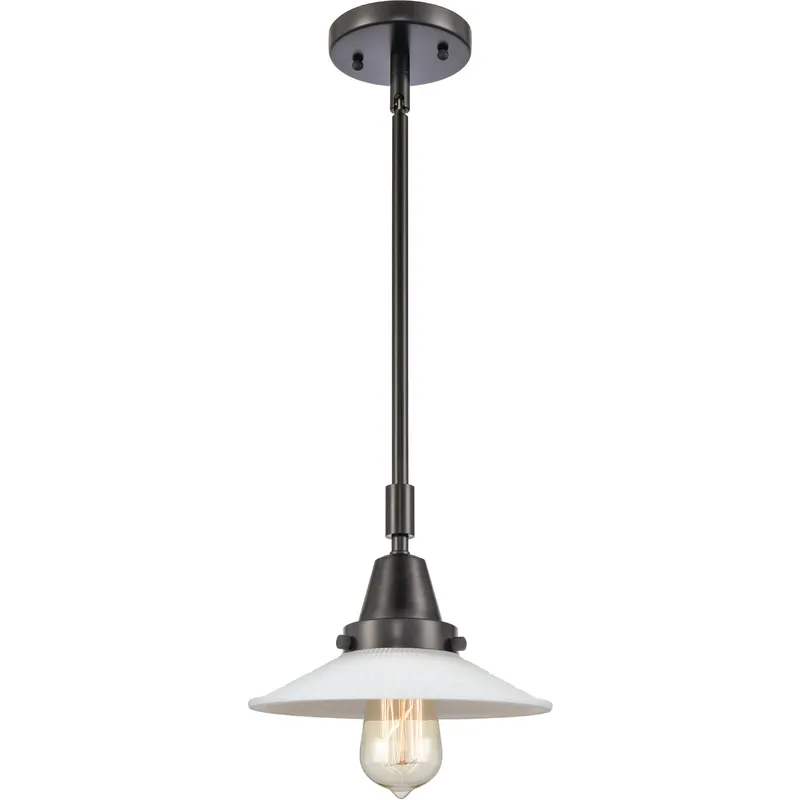 Franklin Restoration Halophane LED 8.5 inch Matte Black Mini Pendant Ceiling Light in Matte White Halophane Glass
