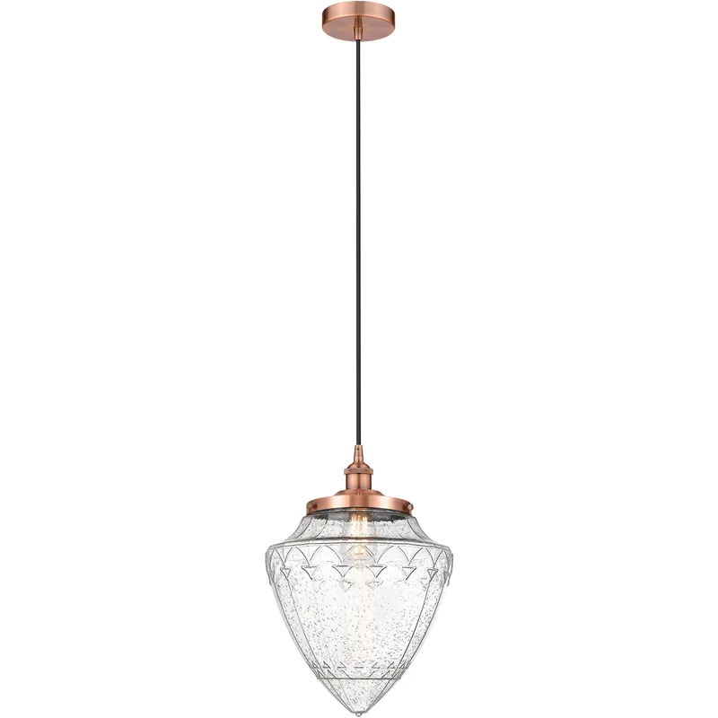 Bullet 1 Light 12 inch Antique Copper Mini Pendant Ceiling Light in Seedy Glass