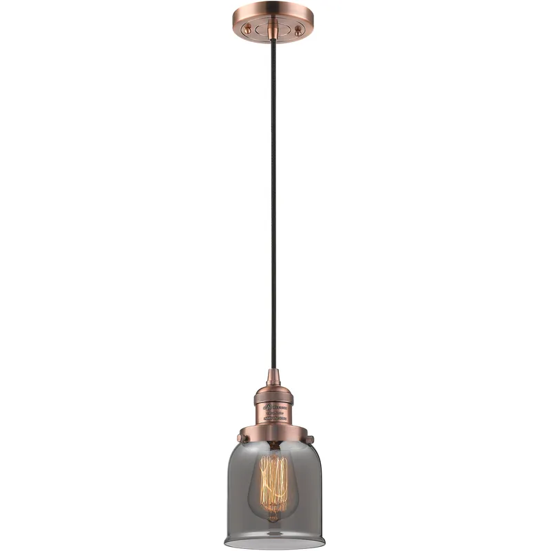 Franklin Restoration Bell LED 5 inch Antique Copper Mini Pendant Ceiling Light in Light Smoke Glass, Franklin Restoration
