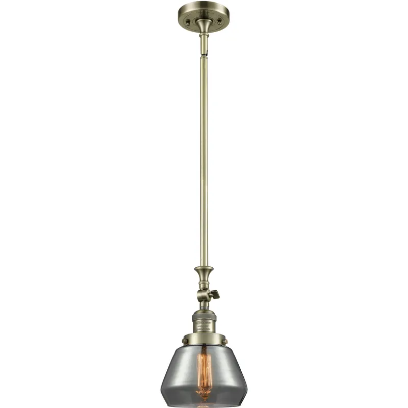 Franklin Restoration Fulton LED 7 inch Antique Brass Mini Pendant Ceiling Light in Light Smoke Glass, Franklin Restoration