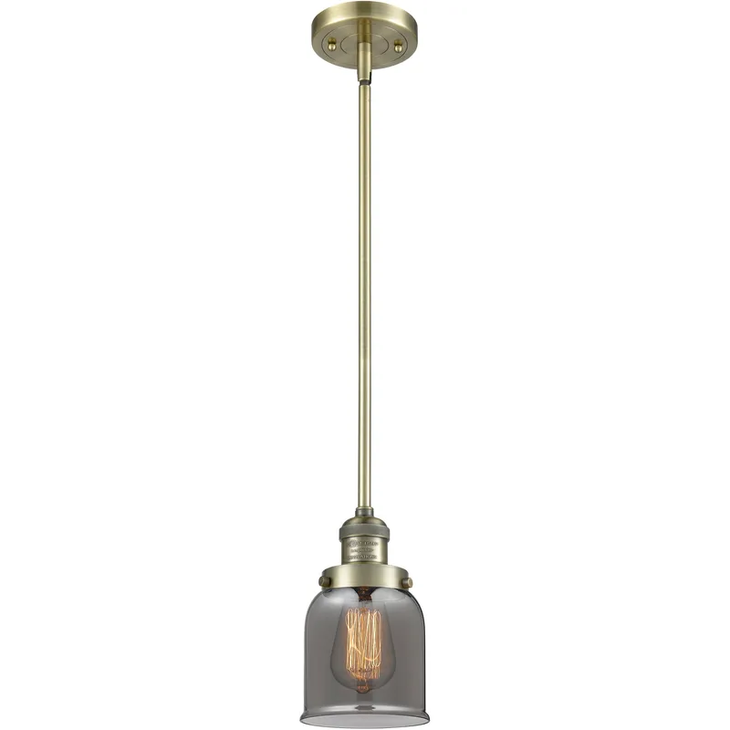 Franklin Restoration Bell 1 Light 5 inch Antique Brass Mini Pendant Ceiling Light in Bulb Not Included, Light Smoke Glass, Franklin Restoration