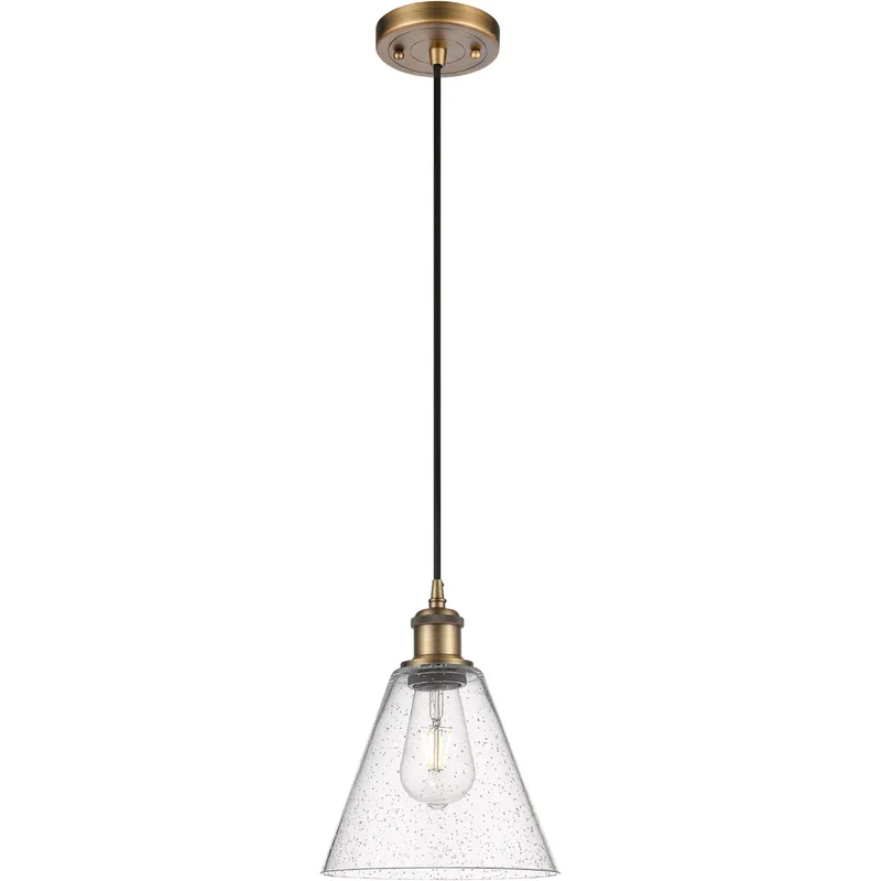 Ballston Cone 1 Light 8 inch Brushed Brass Mini Pendant Ceiling Light in Seedy Glass
