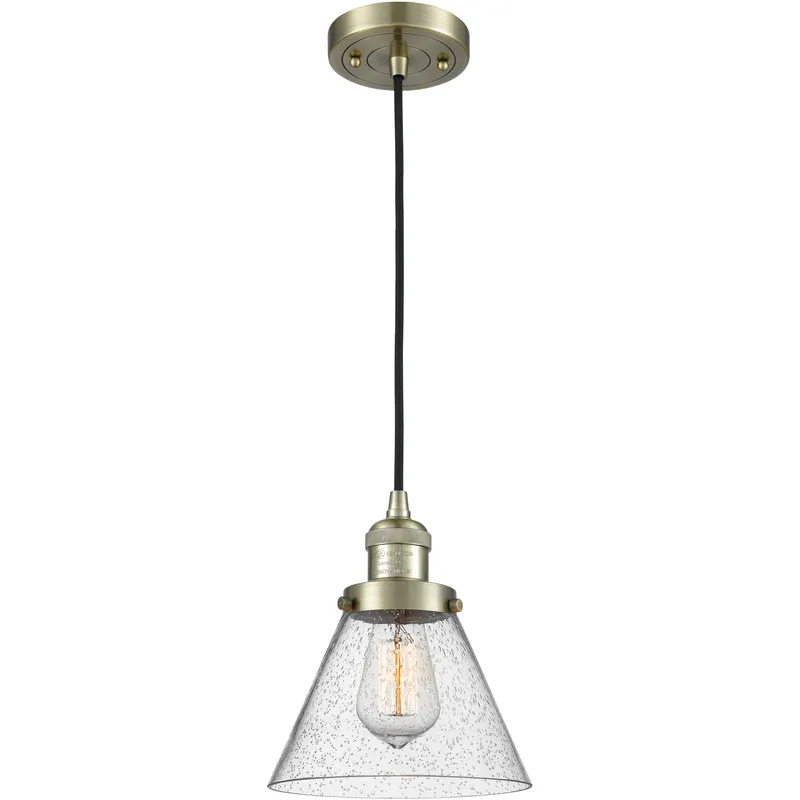 Franklin Restoration Cone 1 Light 8 inch Antique Brass Mini Pendant Ceiling Light in Incandescent, Seedy, Franklin Restoration