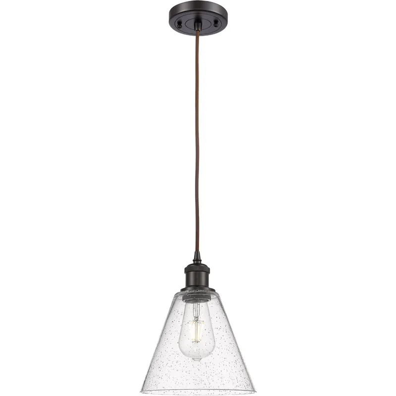 Ballston Cone 1 Light 8 inch Oil Rubbed Bronze Mini Pendant Ceiling Light in Seedy Glass