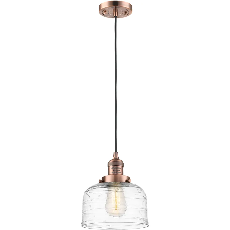 Franklin Restoration Bell LED 8 inch Antique Copper Mini Pendant Ceiling Light in Clear Deco Swirl
