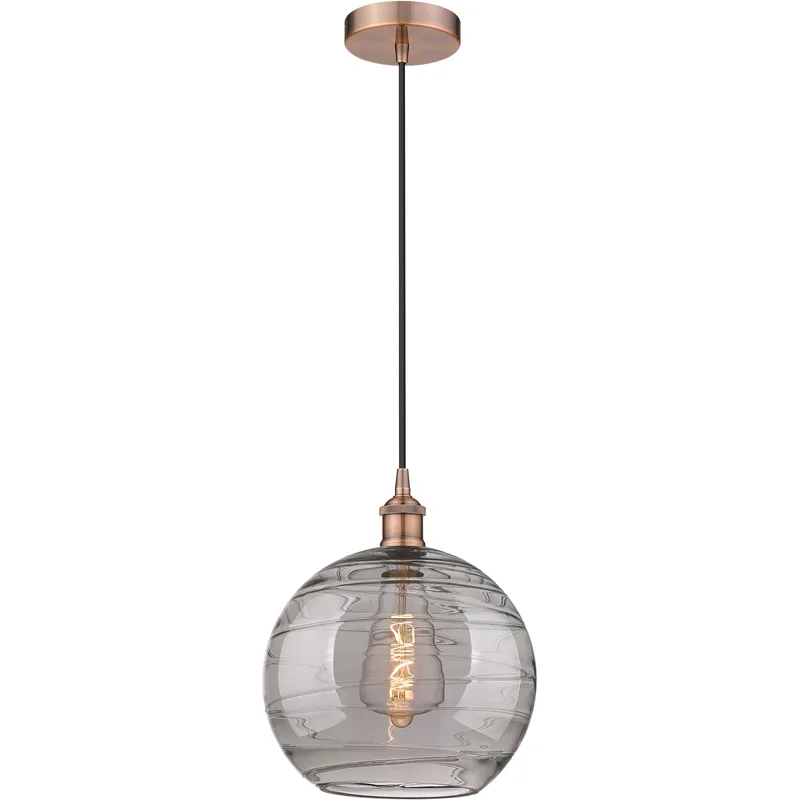 Edison Athens Deco Swirl 1 Light 12 inch Antique Copper Cord Hung Mini Pendant Ceiling Light