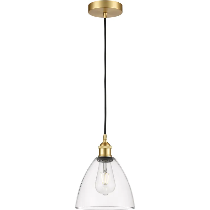 Edison Dome LED 7.5 inch Satin Gold Mini Pendant Ceiling Light in Clear Glass