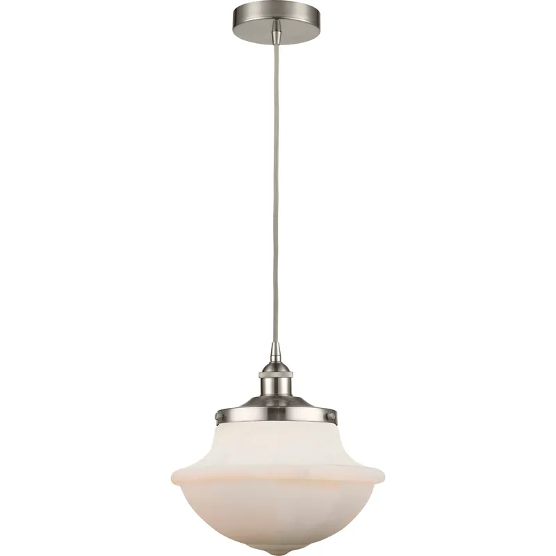 Oxford 1 Light 11.75 inch Brushed Satin Nickel Mini Pendant Ceiling Light in Matte White Glass