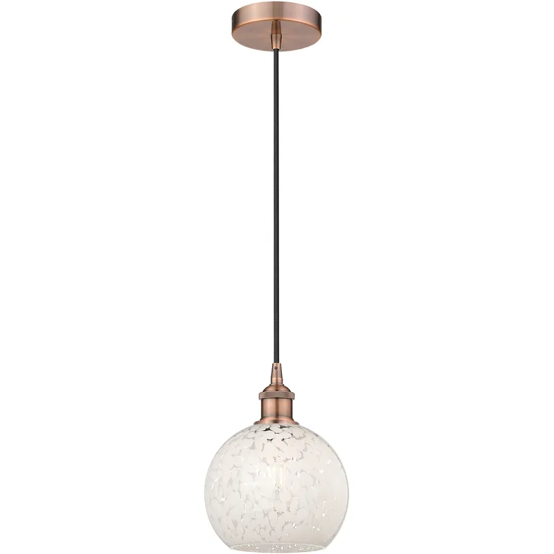 Edison White Mouchette 1 Light 8 inch Antique Copper Cord Hung Mini Pendant Ceiling Light