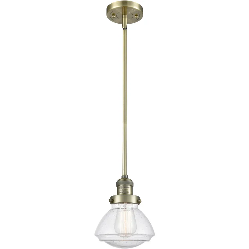 Franklin Restoration Olean LED 6.75 inch Antique Brass Mini Pendant Ceiling Light in Seedy, Franklin Restoration