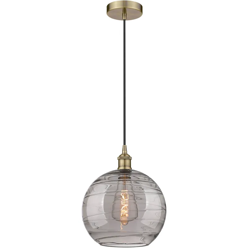 Edison Athens Deco Swirl 1 Light 12 inch Antique Brass Cord Hung Mini Pendant Ceiling Light