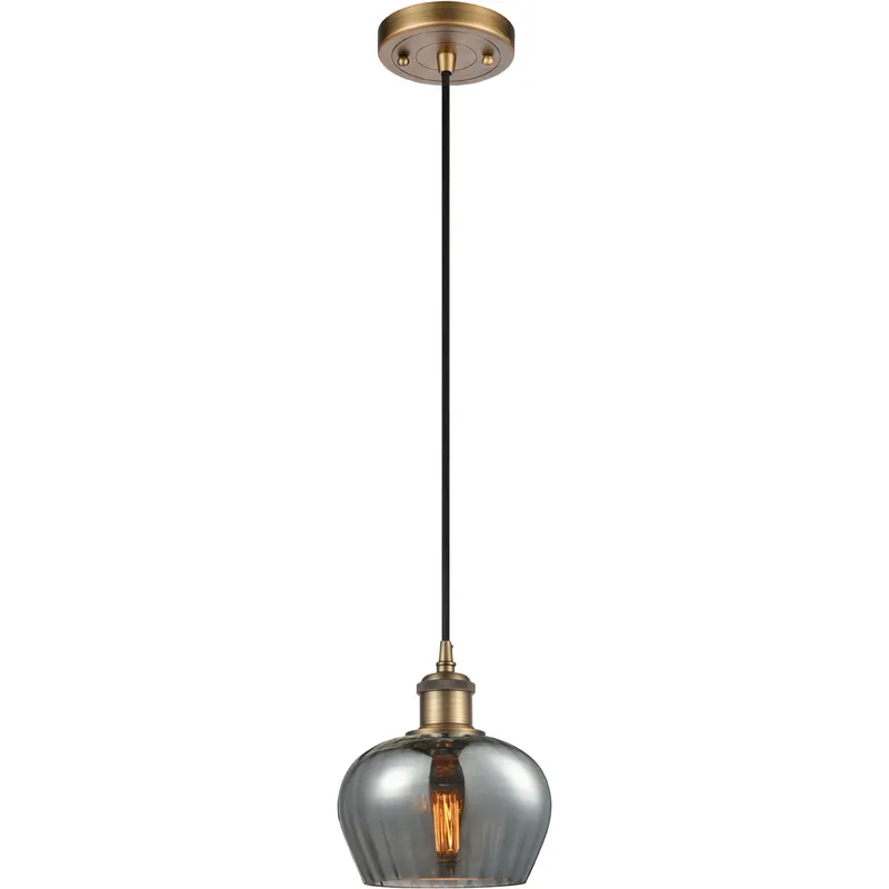 Ballston Fenton 1 Light 7 inch Brushed Brass Mini Pendant Ceiling Light in Plated Smoke Glass, Ballston