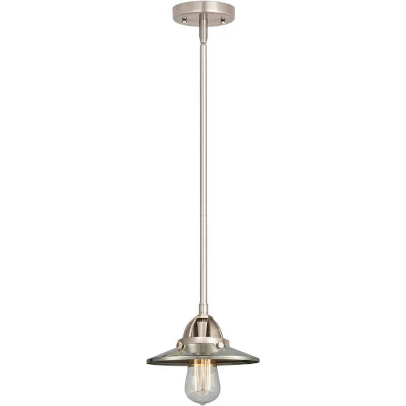 Nouveau 2 Railroad 1 Light 8 inch Brushed Satin Nickel Mini Pendant Ceiling Light in Incandescent