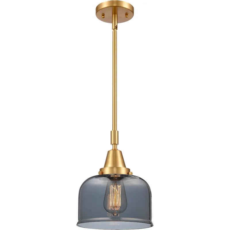 Franklin Restoration X-Large Bell LED 12 inch Satin Gold Mini Pendant Ceiling Light in Plated Smoke Glass
