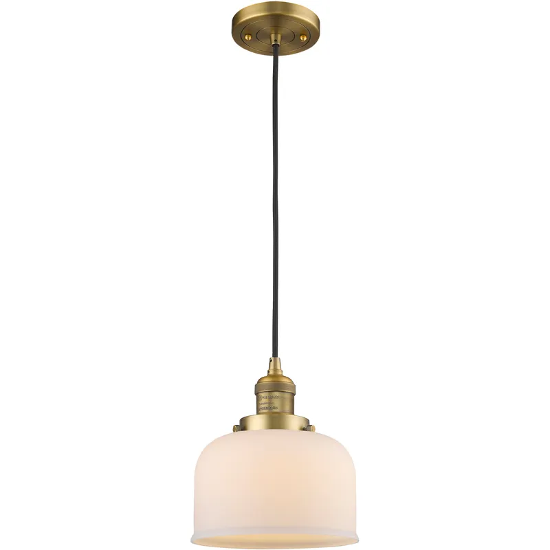 Franklin Restoration Bell 1 Light 8 inch Brushed Brass Mini Pendant Ceiling Light in Incandescent, Matte White, Franklin Restoration