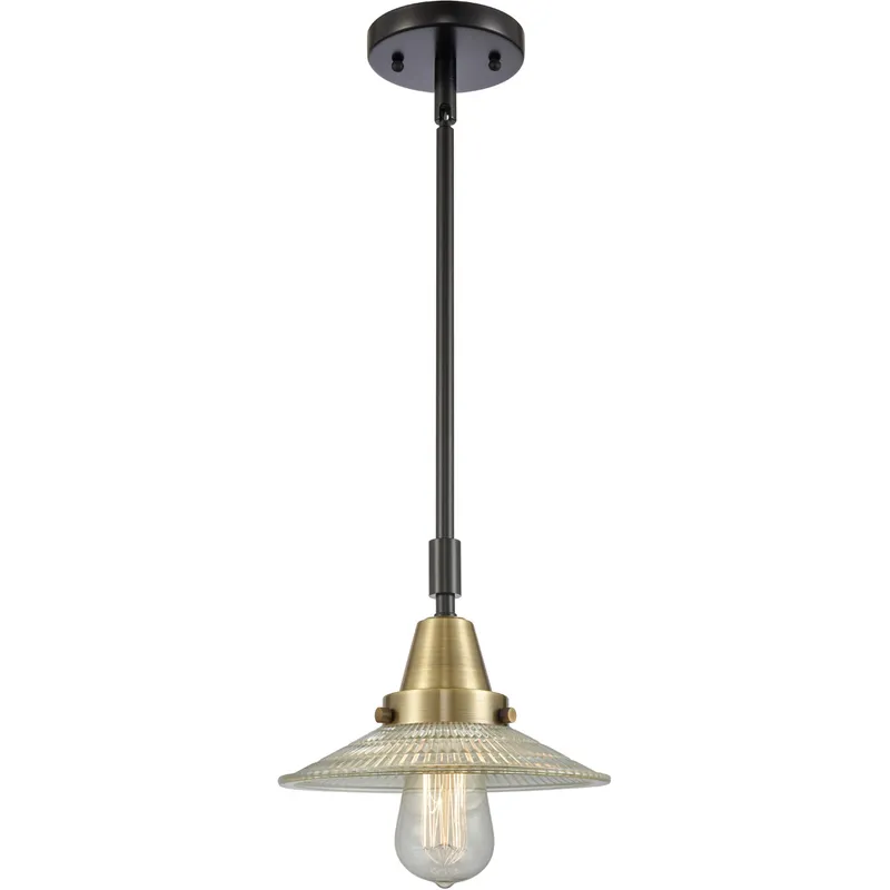 Franklin Restoration Halophane LED 8.5 inch Black Antique Brass Mini Pendant Ceiling Light in Clear Halophane Glass