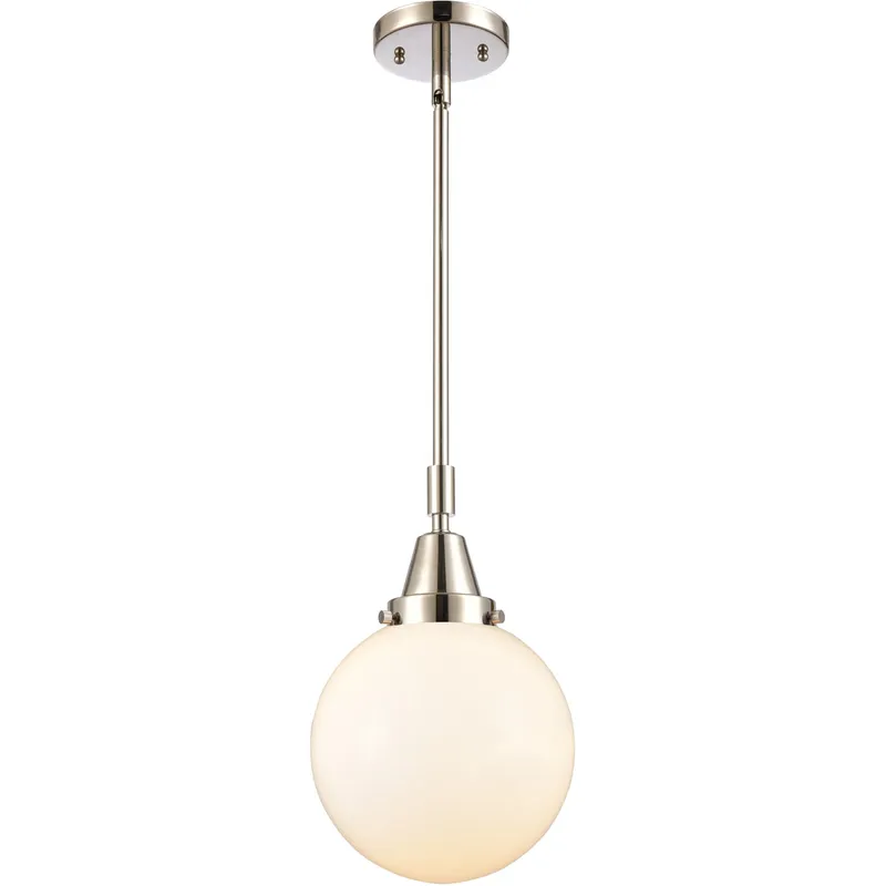 Franklin Restoration Beacon LED 8 inch Polished Nickel Mini Pendant Ceiling Light in Matte White Glass