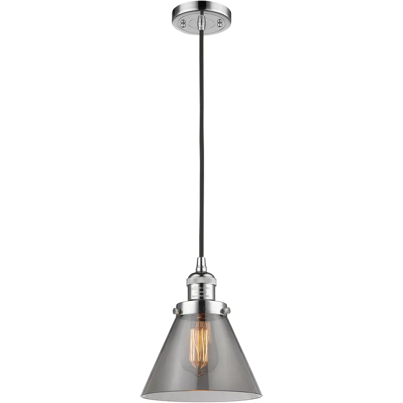 Franklin Restoration Cone 1 Light 8 inch Polished Chrome Mini Pendant Ceiling Light in Bulb Not Included, Light Smoke Glass, Franklin Restoration