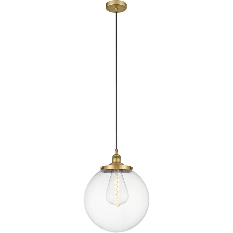Beacon 1 Light 13.75 inch Brushed Brass Mini Pendant Ceiling Light in Clear Glass