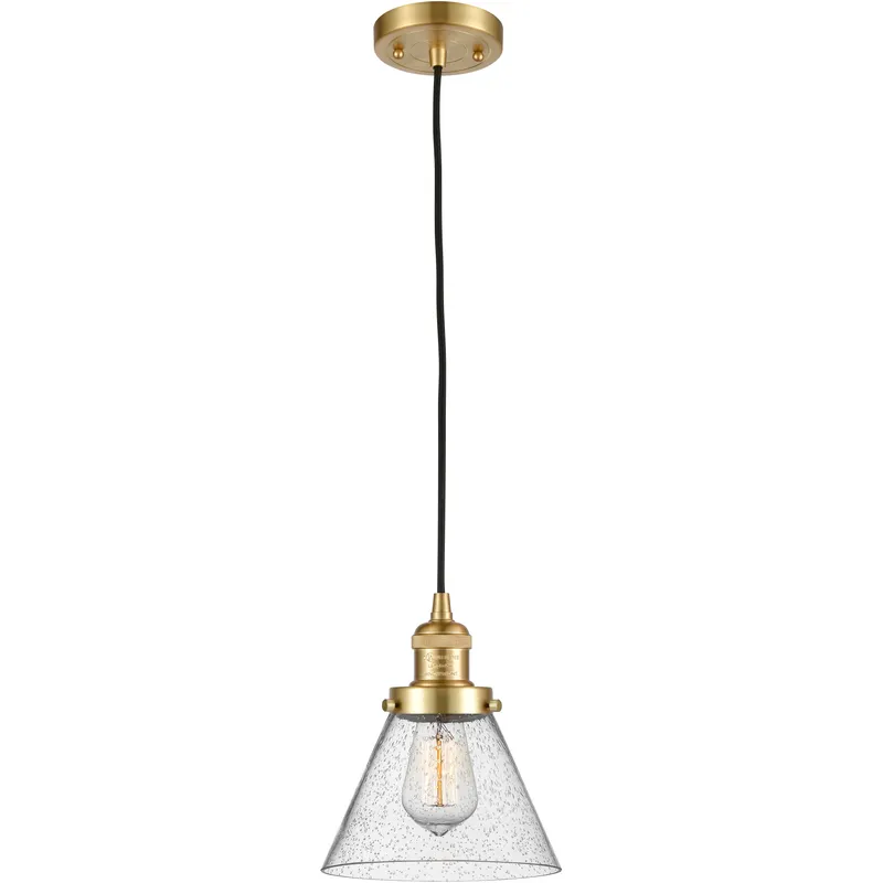 Franklin Restoration Cone 1 Light 8 inch Satin Gold Mini Pendant Ceiling Light in Incandescent, Seedy, Franklin Restoration