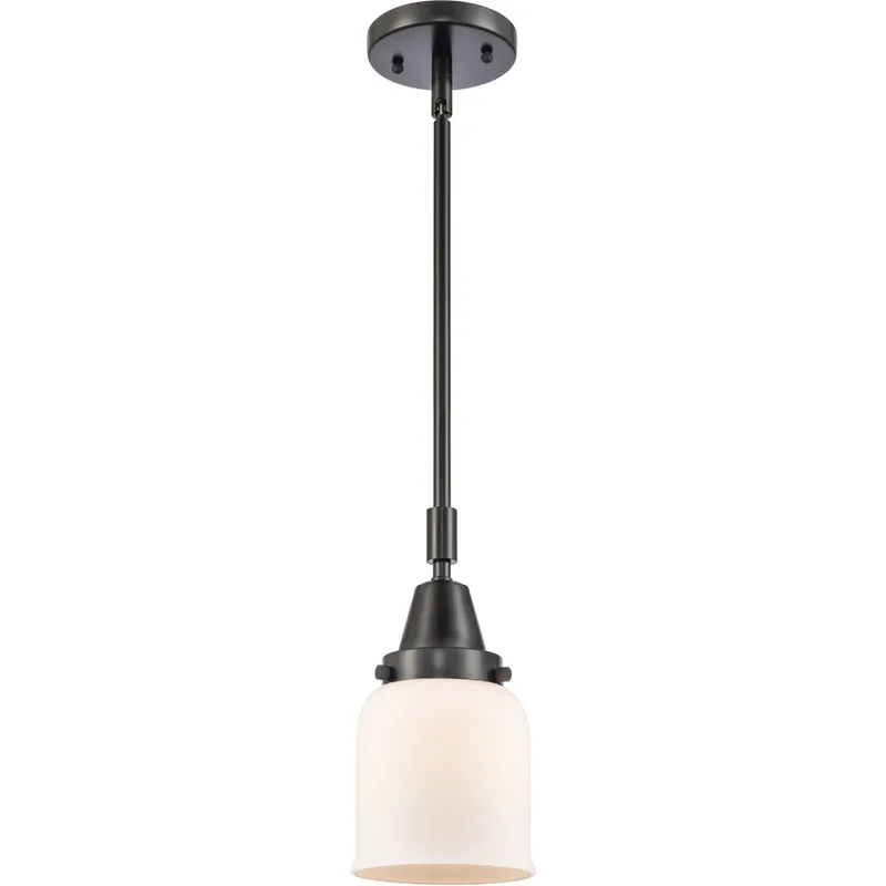 Franklin Restoration Small Bell LED 5 inch Matte Black Mini Pendant Ceiling Light in Matte White Glass