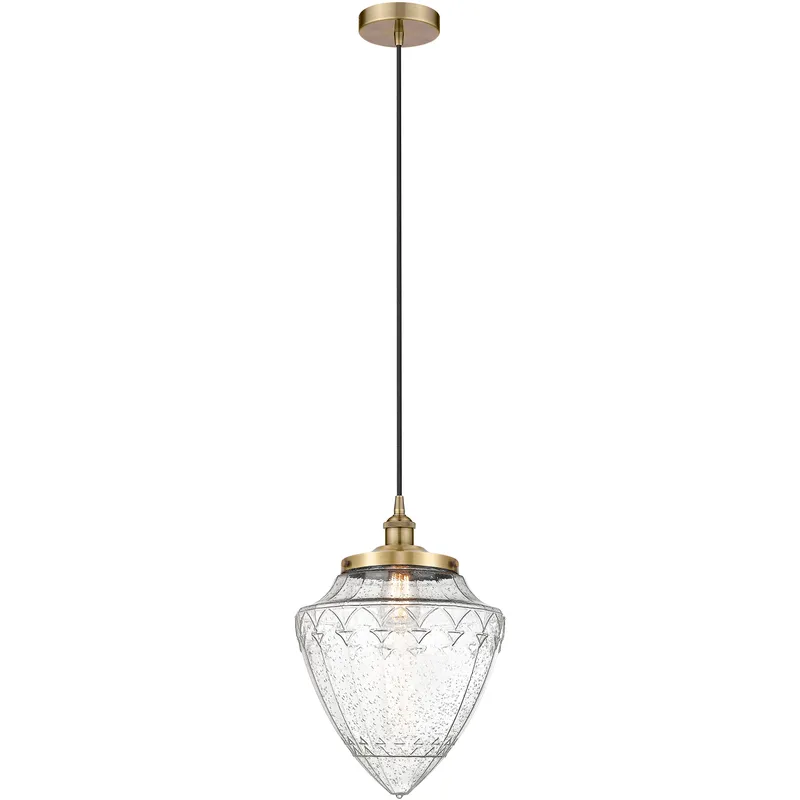 Bullet 1 Light 12 inch Antique Brass Mini Pendant Ceiling Light in Seedy Glass