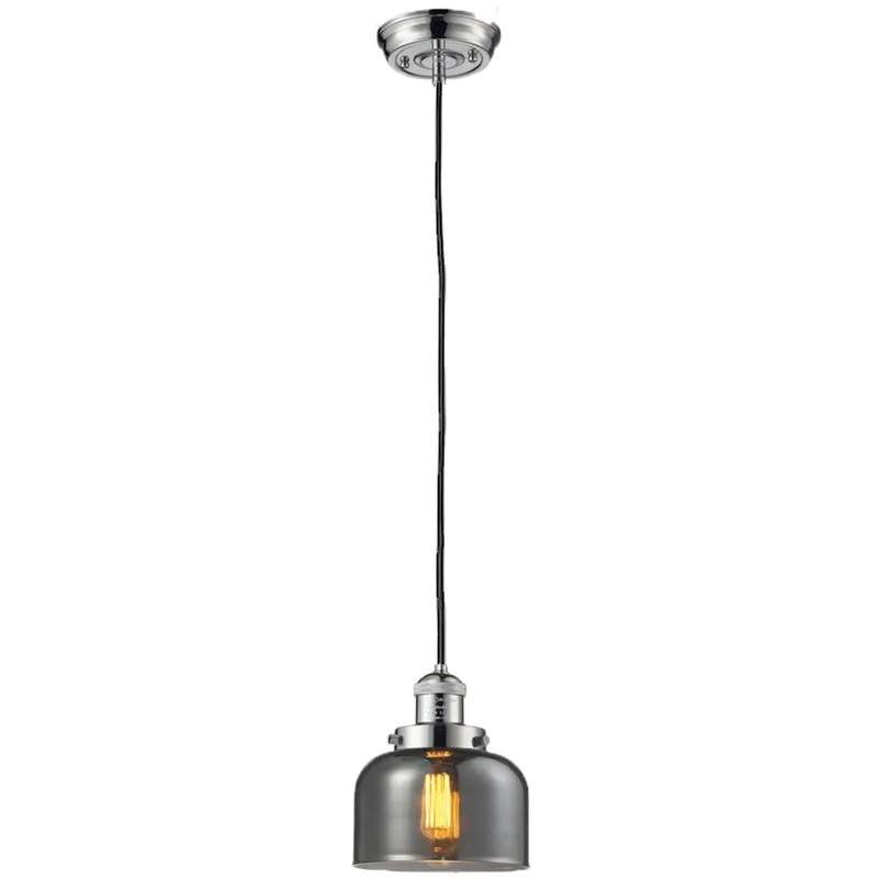 Franklin Restoration Bell LED 8 inch Polished Nickel Mini Pendant Ceiling Light in Light Smoke Glass, Franklin Restoration