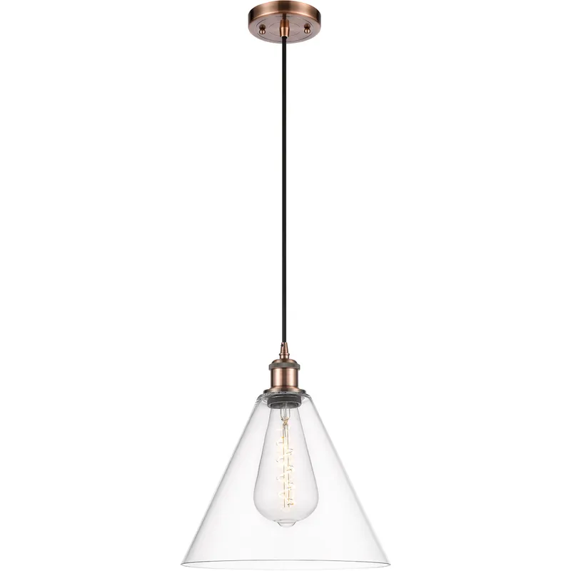 Ballston Cone 1 Light 12 inch Antique Copper Mini Pendant Ceiling Light in Clear Glass