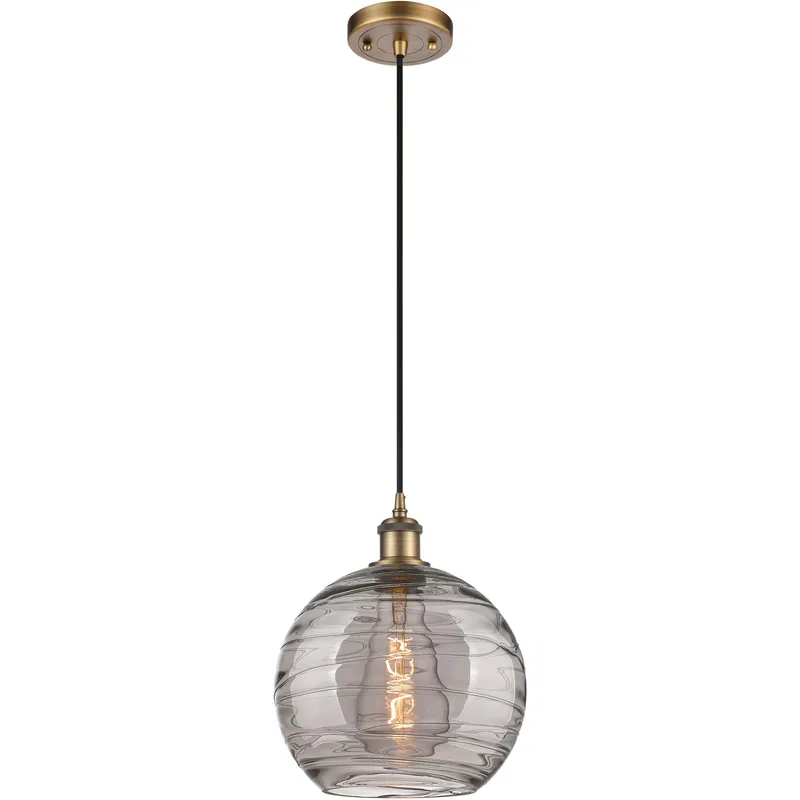 Ballston Athens Deco Swirl 1 Light 10 inch Brushed Brass Cord Hung Mini Pendant Ceiling Light