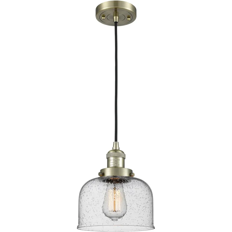 Franklin Restoration Bell LED 8 inch Antique Brass Mini Pendant Ceiling Light in Seedy, Franklin Restoration