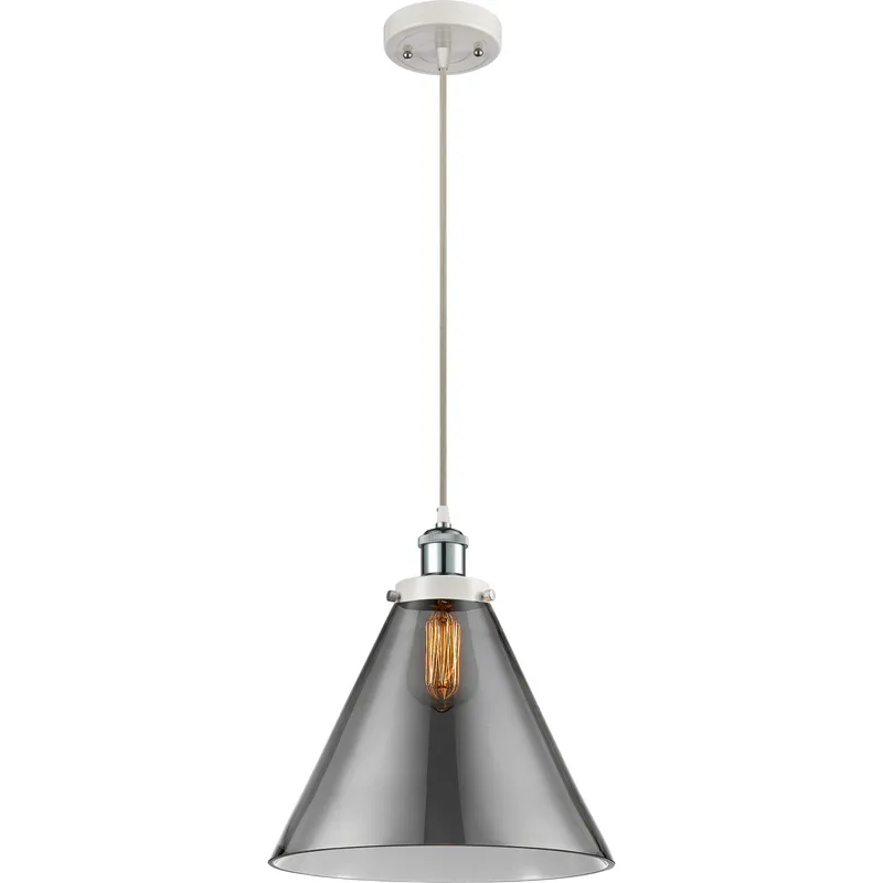 Ballston X-Large Cone LED 8 inch White and Polished Chrome Mini Pendant Ceiling Light in Plated Smoke Glass