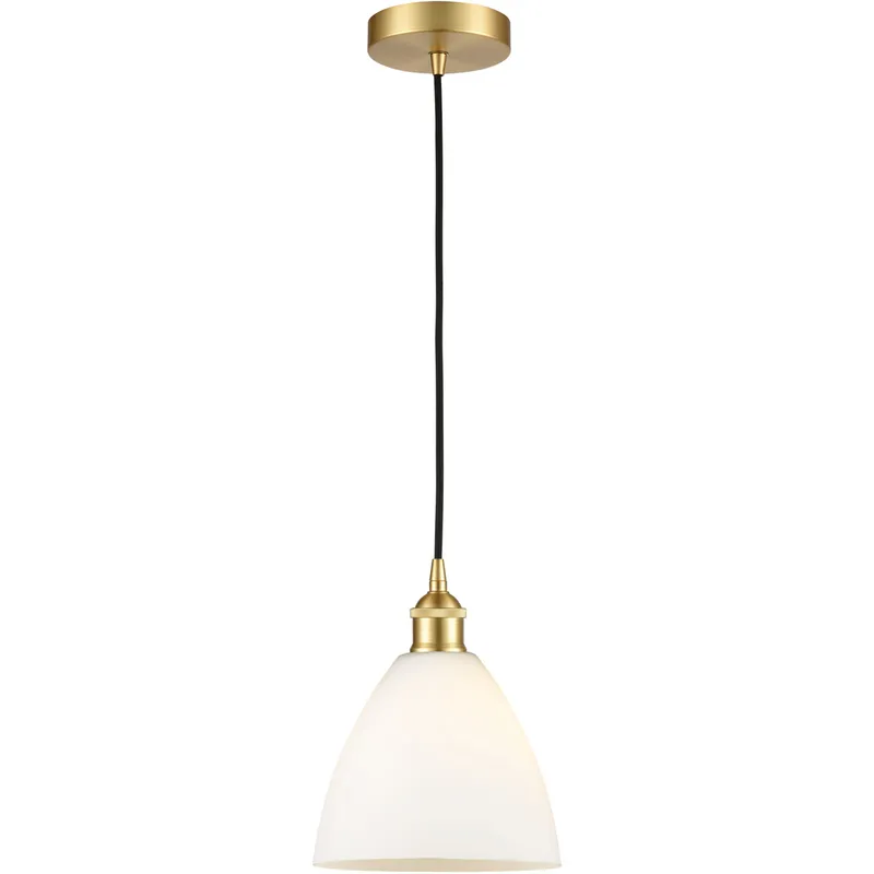 Edison Dome LED 7.5 inch Satin Gold Mini Pendant Ceiling Light in Matte White Glass