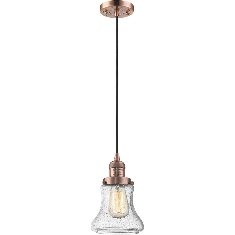 Franklin Restoration Bellmont LED 6 inch Antique Copper Mini Pendant Ceiling Light in Seedy Glass, Franklin Restoration