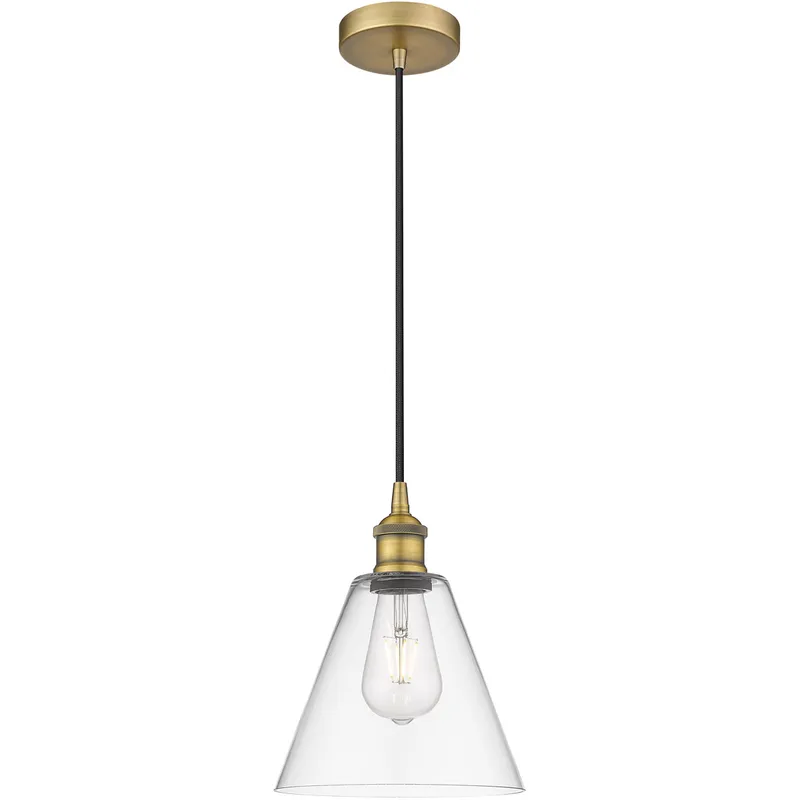 Edison Cone LED 8 inch Brushed Brass Mini Pendant Ceiling Light in Clear Glass