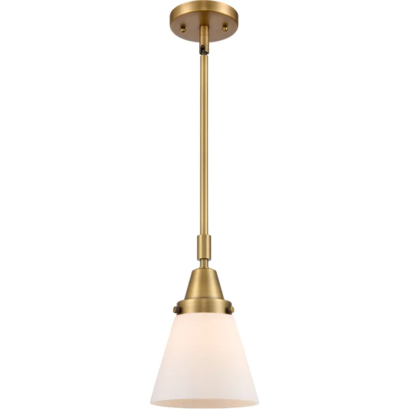 Franklin Restoration Small Cone LED 6 inch Brushed Brass Mini Pendant Ceiling Light in Matte White Glass