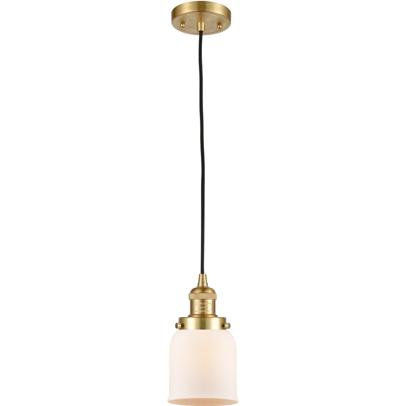 Franklin Restoration Bell LED 5 inch Satin Gold Mini Pendant Ceiling Light in Matte White, Franklin Restoration
