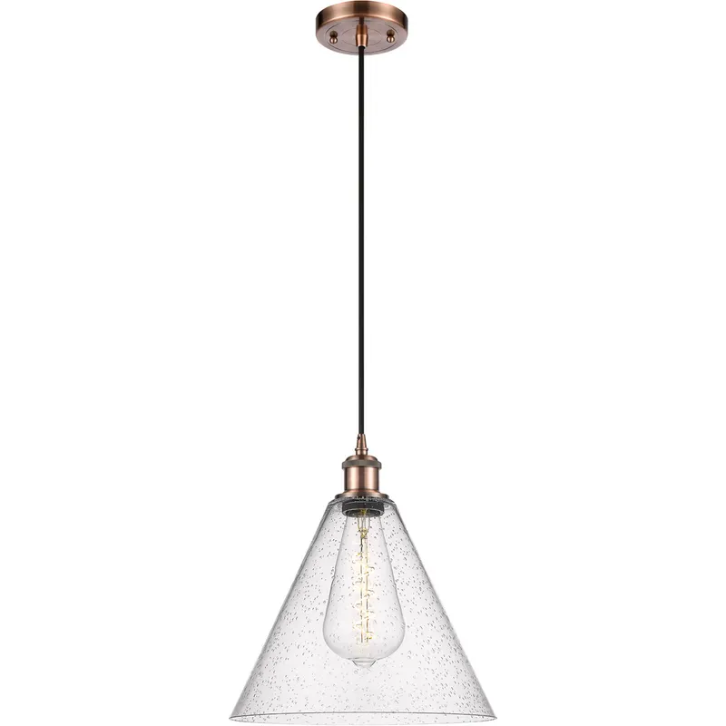 Ballston Cone 1 Light 12 inch Antique Copper Mini Pendant Ceiling Light in Seedy Glass