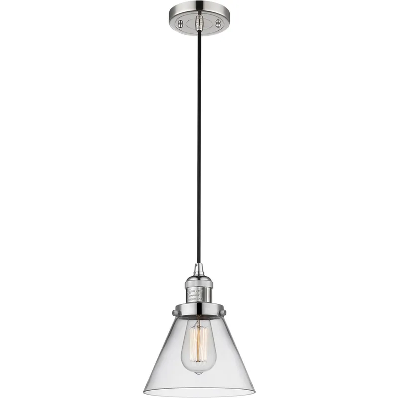 Franklin Restoration Cone 1 Light 8 inch Polished Nickel Mini Pendant Ceiling Light in Incandescent, Clear, Franklin Restoration