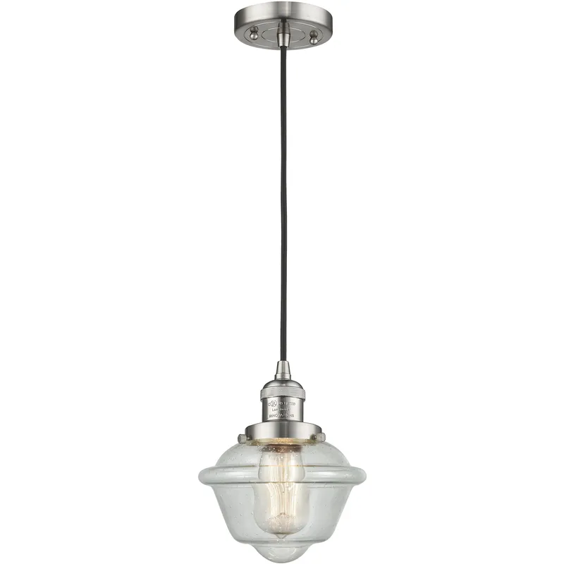 Franklin Restoration Oxford LED 7.5 inch Brushed Satin Nickel Mini Pendant Ceiling Light in Seedy, Franklin Restoration