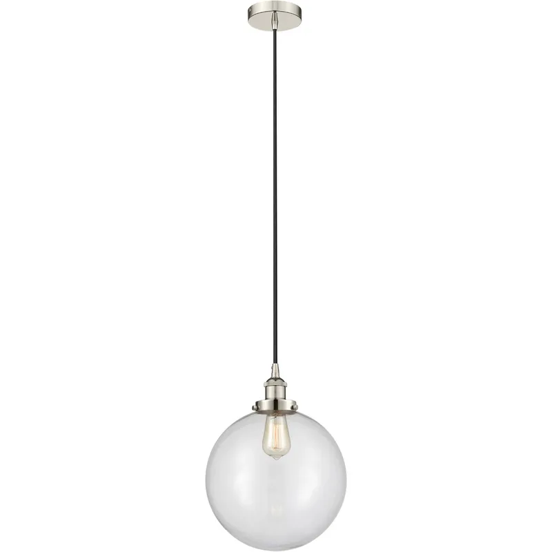 Edison Beacon LED 12 inch Polished Nickel Mini Pendant Ceiling Light in Clear Glass