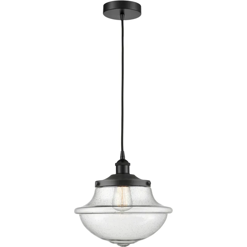 Oxford 1 Light 11.75 inch Matte Black Mini Pendant Ceiling Light in Seedy Glass