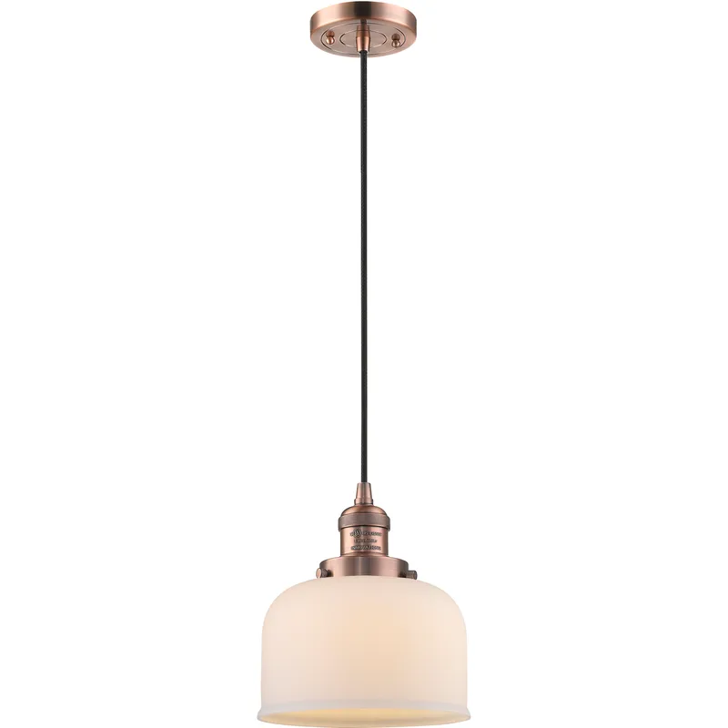 Franklin Restoration Bell LED 8 inch Antique Copper Mini Pendant Ceiling Light in Matte White, Franklin Restoration