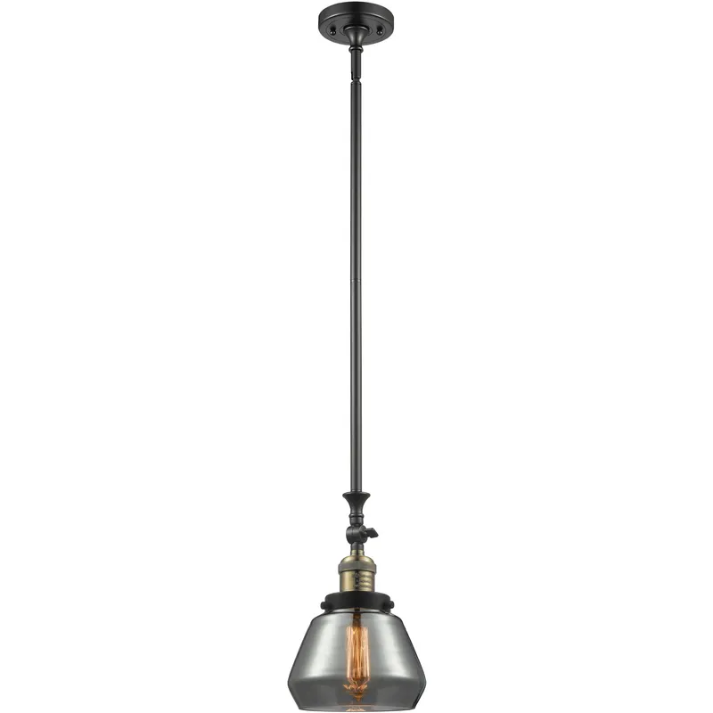 Franklin Restoration Fulton LED 7 inch Black Antique Brass Mini Pendant Ceiling Light in Light Smoke Glass, Franklin Restoration