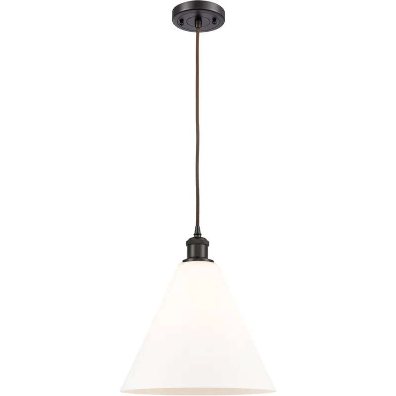 Ballston Cone 1 Light 12 inch Oil Rubbed Bronze Mini Pendant Ceiling Light in Matte White Glass