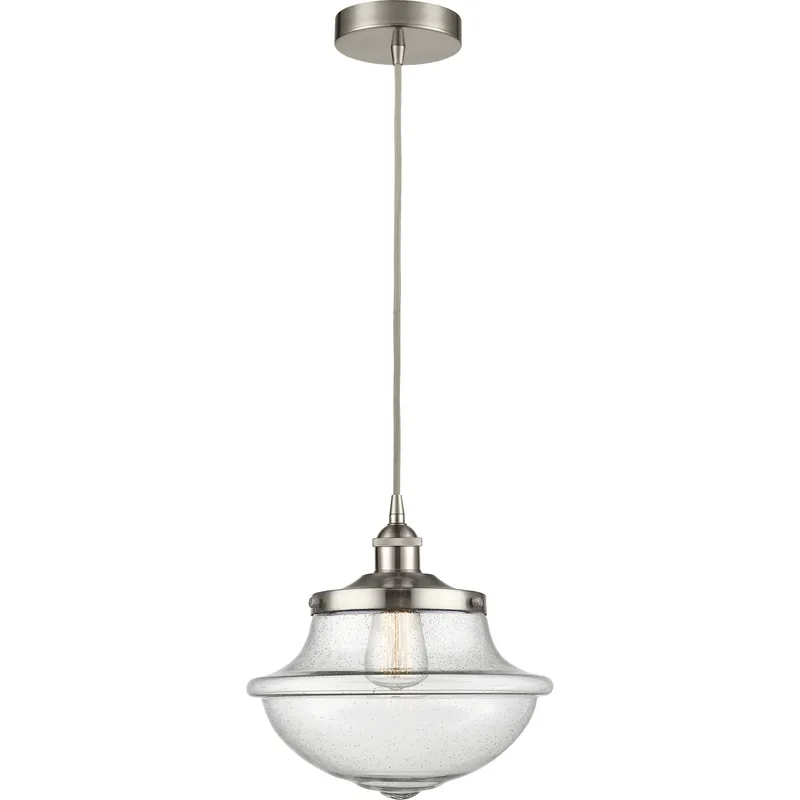 Oxford 1 Light 11.75 inch Brushed Satin Nickel Mini Pendant Ceiling Light in Seedy Glass