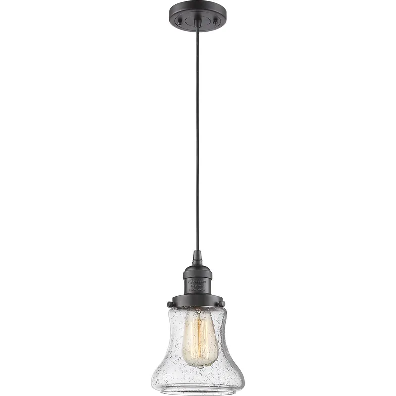 Franklin Restoration Bellmont LED 6 inch Oil Rubbed Bronze Mini Pendant Ceiling Light in Seedy Glass, Franklin Restoration