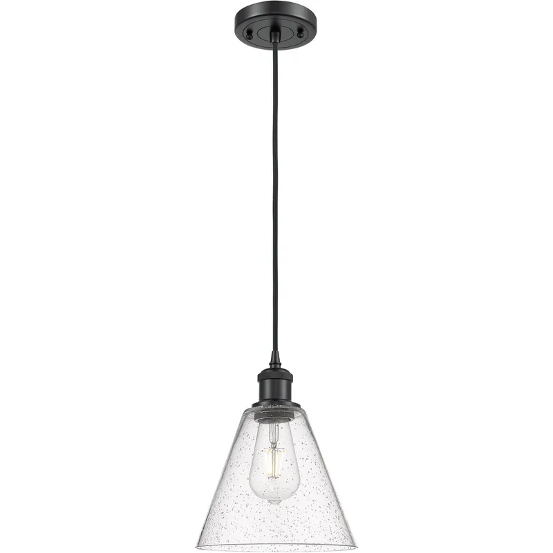 Ballston Cone 1 Light 8 inch Matte Black Mini Pendant Ceiling Light in Seedy Glass