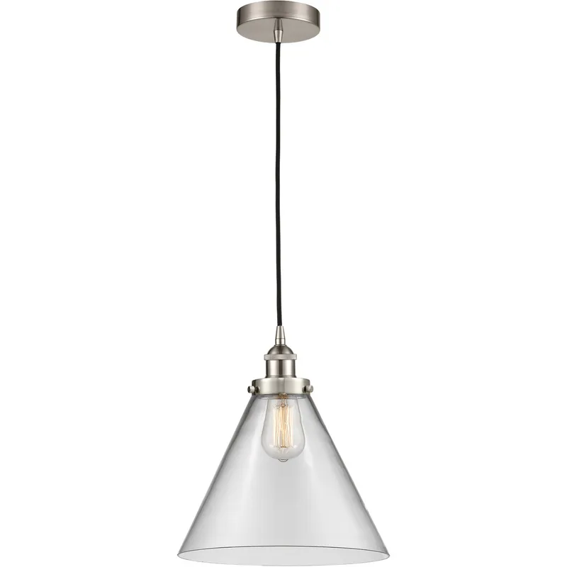 Edison Cone 1 Light 12 inch Brushed Satin Nickel Mini Pendant Ceiling Light