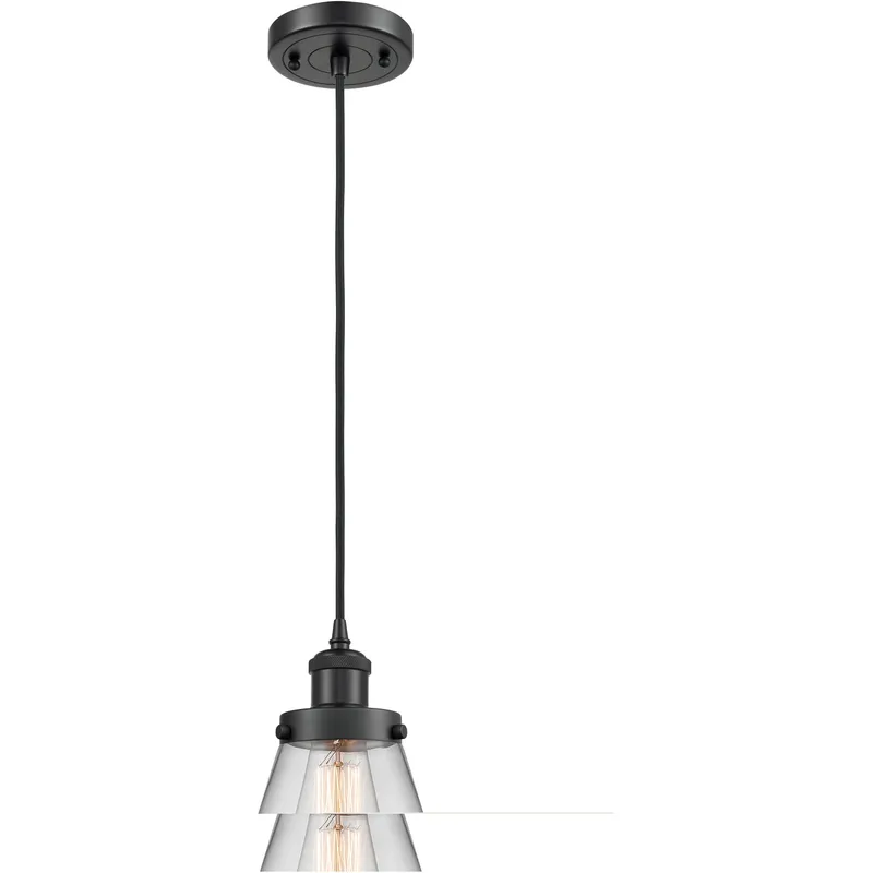 Ballston Small Cone LED 6 inch Matte Black Mini Pendant Ceiling Light in Clear Glass, Black Textured, Ballston