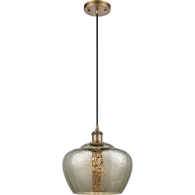 Ballston Large Fenton 1 Light 11 inch Brushed Brass Mini Pendant Ceiling Light in Mercury Glass, Ballston
